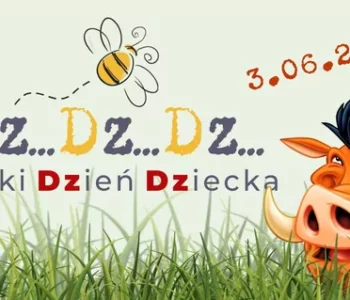 Plakat Dzikiego Dnia Dziecka 3 czerwca 2023 z rysunkiem dzika i pszczoły